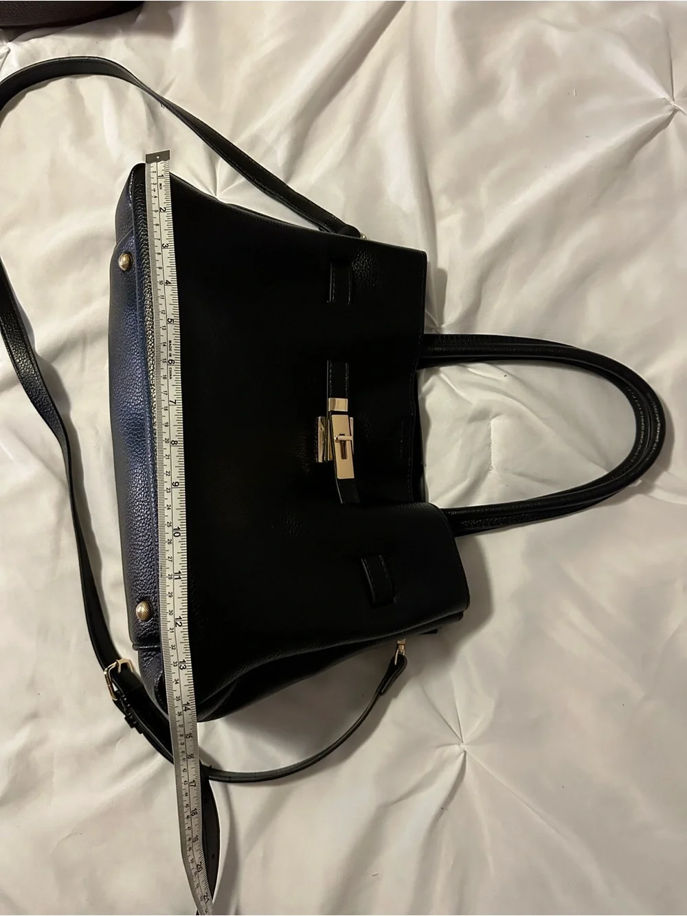 Women’s Black Leather Tote Handbag with Gold Hardware - Picture 2 of 3